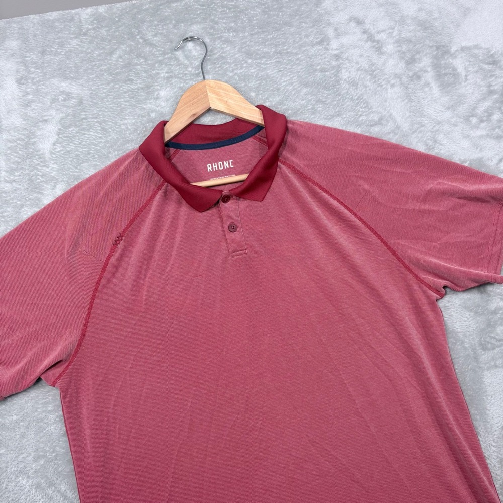 Rhone Polo Shirt Mens XL Red Short Sleeve Raglan Stretch Tencel Blend Heathered